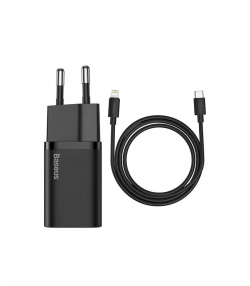 شارژر دیواری فست شارژ بیسوس همراه کابل لایتنینگ Baseus Super Si Quick Charger 1C 20W TZCCSUP-B03