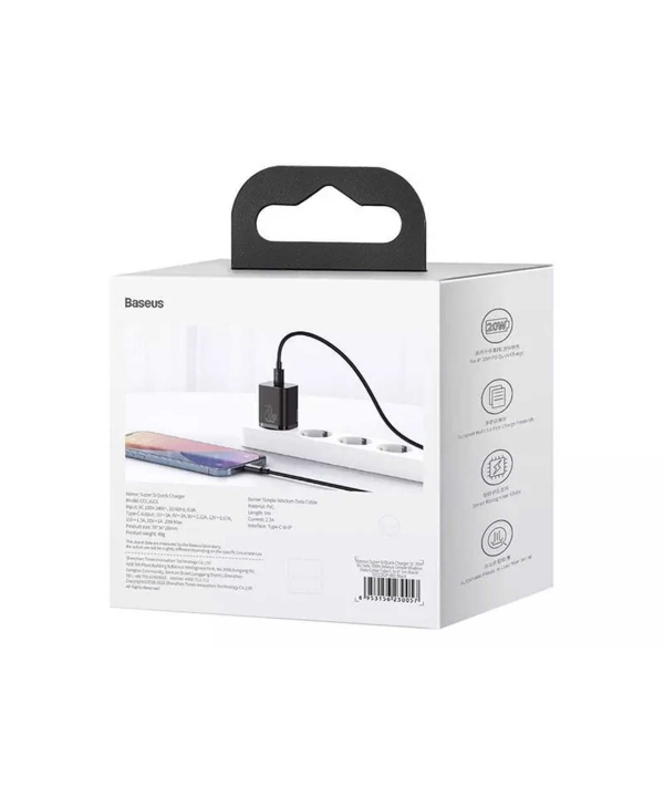 شارژر دیواری فست شارژ بیسوس همراه کابل لایتنینگ Baseus Super Si Quick Charger 1C 20W TZCCSUP-B03