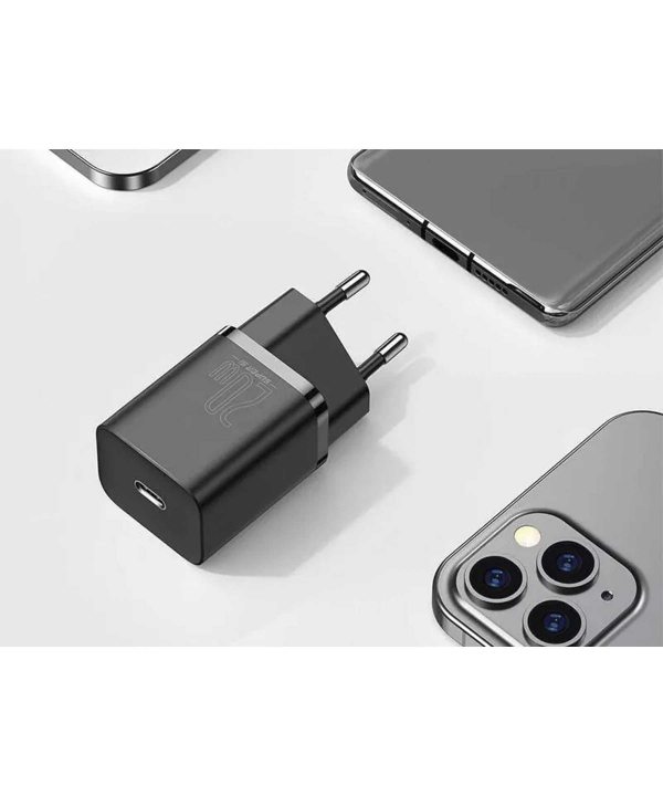 شارژر دیواری فست شارژ بیسوس همراه کابل لایتنینگ Baseus Super Si Quick Charger 1C 20W TZCCSUP-B03