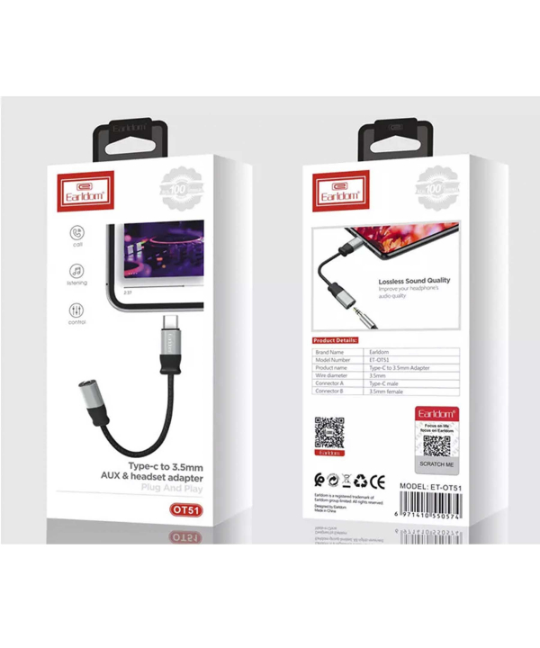 مبدل تایپ سی به جک 3.5 میلیمتری ارلدام Earldom Type-C to 3.5mm ET-OT51