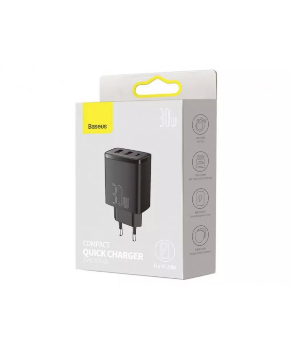 شارژر دیواری فست بیسوس 30 وات Baseus Compact Quick Charger 2U+C EU CCXJ-E01