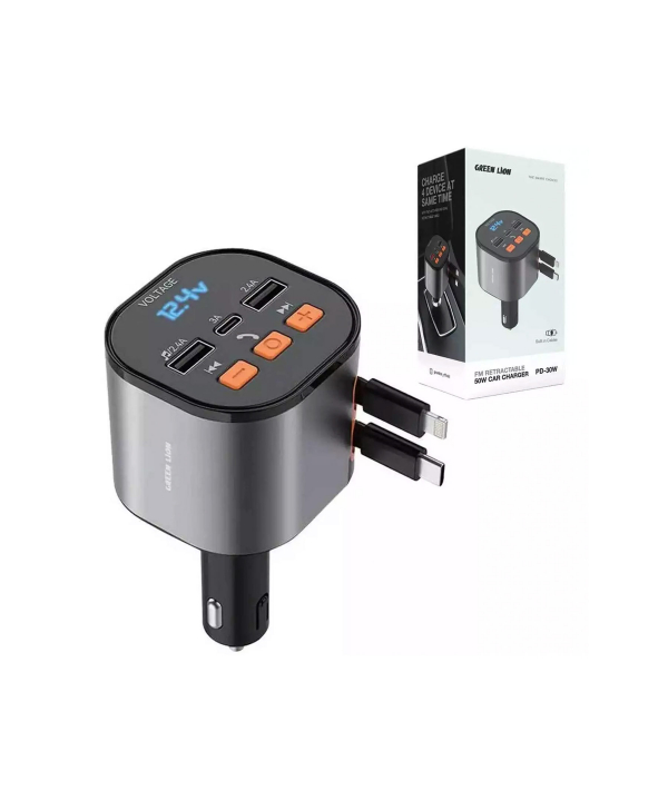 شارژر فندکی فست شارژ ماشین 15 وات و اف‌ام‌پلیر گرین GNFMRCH50WBK