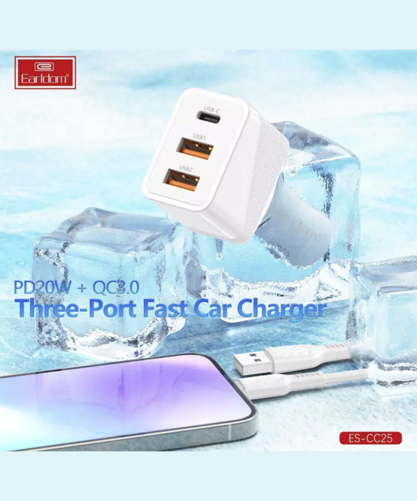شارژر فندکی تایپ سی و یو اس بی 45 وات ارلدام CC25