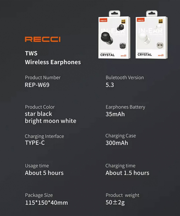 هندزفری بلوتوث 5.3 طرح شفاف رسی REP-W69