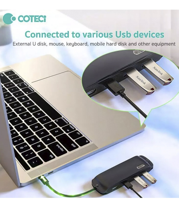 هاب تایپ سی 8 پورت کوتسی Coteci 8in1 USB-C Hub 16005