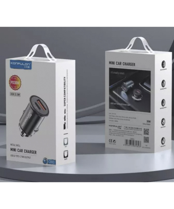 شارژر فندکی فست شارژ ماشین تایپ سی 30 وات کانفلون C80Q