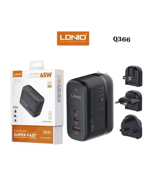 شارژر دیواری تایپ سی و یو اس بی 65 وات و 30 وات الدنیو LDNIO 65W GaN Supper Fast Charger Q366
