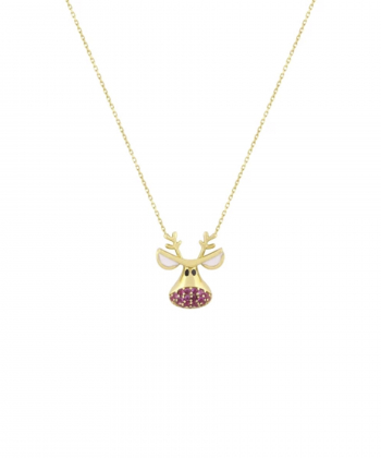 گردنبند اینمل گوزن با نگین سرخابی درریس Doris کد P538