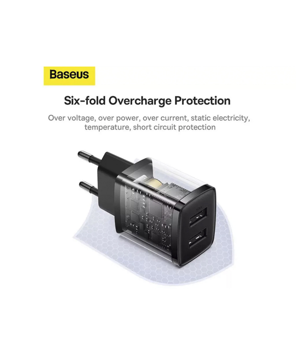 شارژر دیواری یواس‌بی 10.5 وات بیسوس Baseus Compact Charger 2U EU CCXJ010201