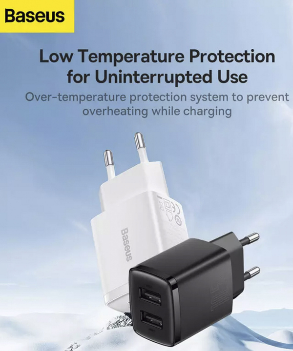 شارژر دیواری یواس‌بی 10.5 وات بیسوس Baseus Compact Charger 2U EU CCXJ010201