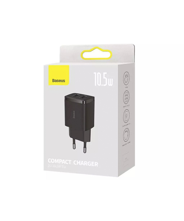 شارژر دیواری یواس‌بی 10.5 وات بیسوس Baseus Compact Charger 2U EU CCXJ010201