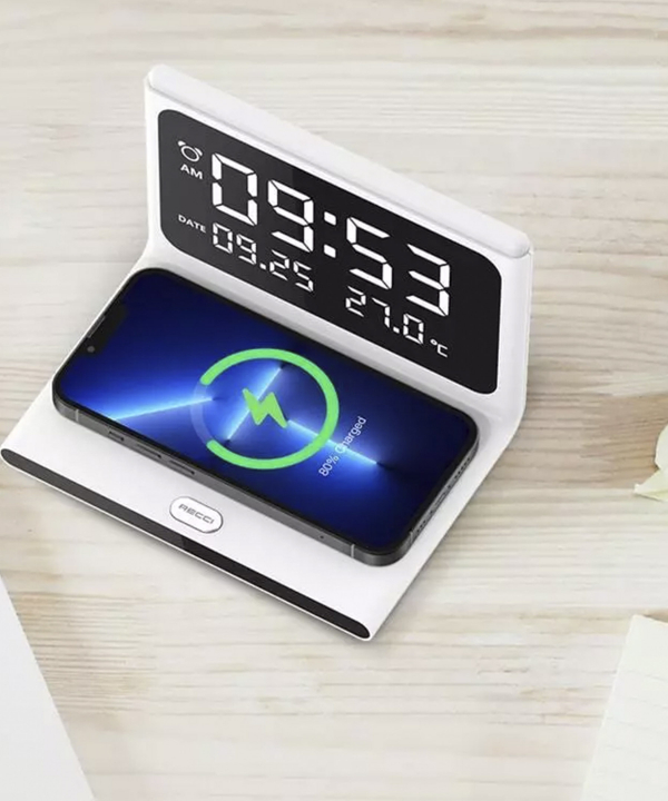 شارژر بی‌سیم و ساعت رومیزی رسی Recci RLS-L12 Perpetual Calendar Wireless Charger