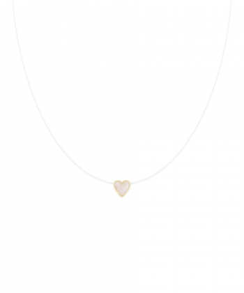 گردنبند نخ نامرئی قلب سه بعدی با میناکاری سفید درخشان درریس Doris کد P5110