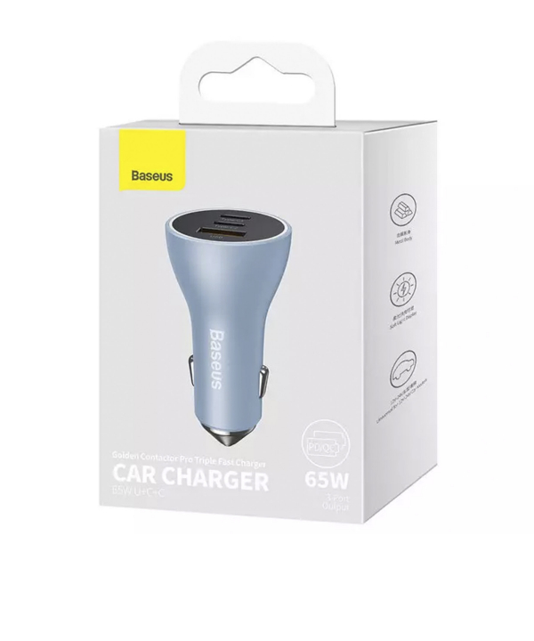 شارژر فندکی فست شارژ ماشین 65 وات بیسوس CGJP010003