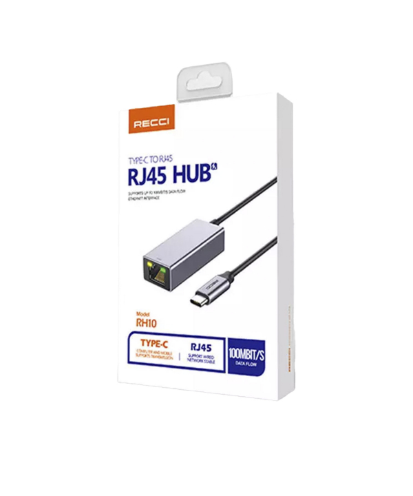 مبدل تایپ سی به پورت شبکه رسی Recci RH10 network port Type-c to RJ45 HUB