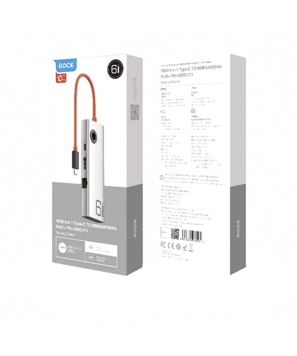 هاب تایپ سی 6 پورت راک ROCK TR28 Quick Charger 6 in 1 USB 3.0 HUB