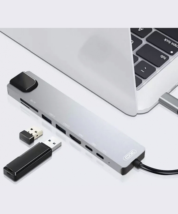 هاب تایپ سی 8 پورت ایکس او XO HUB003 USB-C Adapter 8 in 1 Type C input 80-0592