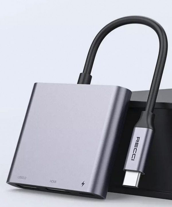 هاب تایپ سی 3 کاره رسی Recci RH05 Type-C To Type-C/USB3.0/HDMI 3-In-1 Hub