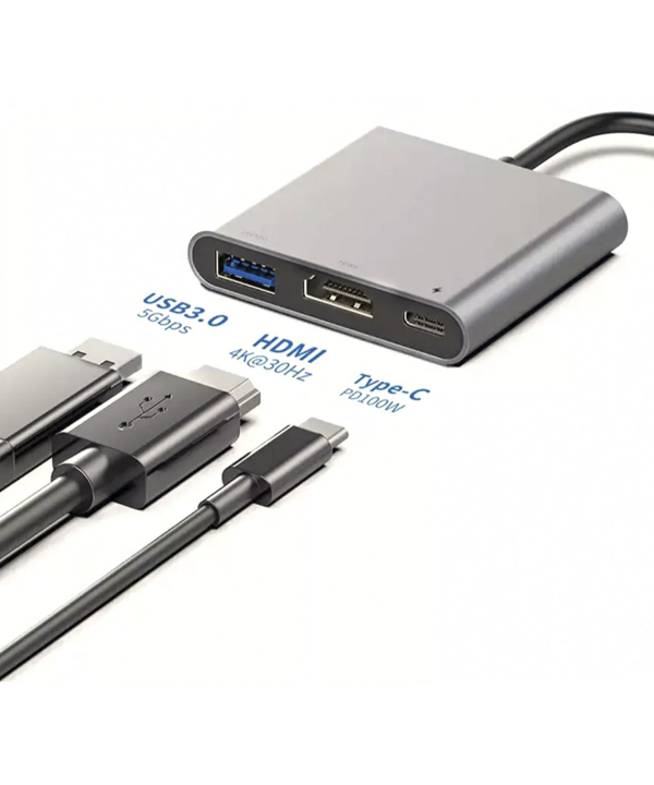 هاب تایپ سی 3 کاره رسی Recci RH05 Type-C To Type-C/USB3.0/HDMI 3-In-1 Hub
