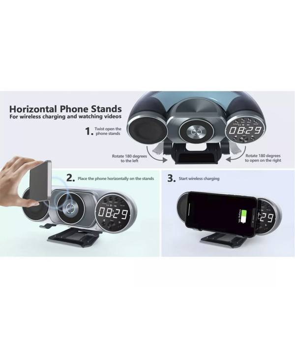 اسپیکر، شارژر بی سیم و سیمی، هولدر موبایل Wireless Wireless Charge Clock Speakers 6 in 1 WD-100