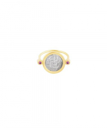 انگشتر سکه نادر سلطان با دو تک نگین سرخابی و فنر درریس Doris کد P4815