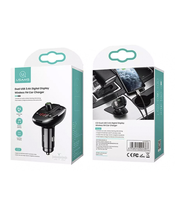 شارژر فندکی فست شارژ ماشین 3.4 آمپر و اف ام پلیر خودرو یوسامز US-CC115