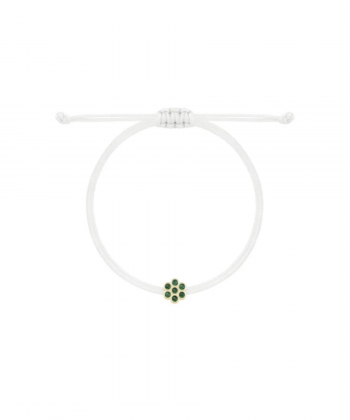 دستبند نخی سفید فلاور سه بعدی با نگین سبز درریس Doris کد P4923
