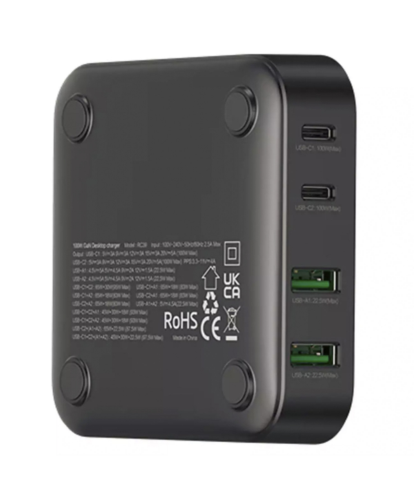 پاور هاب و شارژر رومیزی فست شارژ تایپ سی و یو اس بی 100 وات رسی RC39E