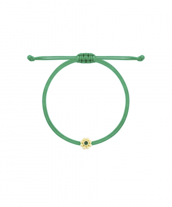 دستبند نخی سبز گل سه بعدی وسط نگین سبز درریس Doris کد P4950
