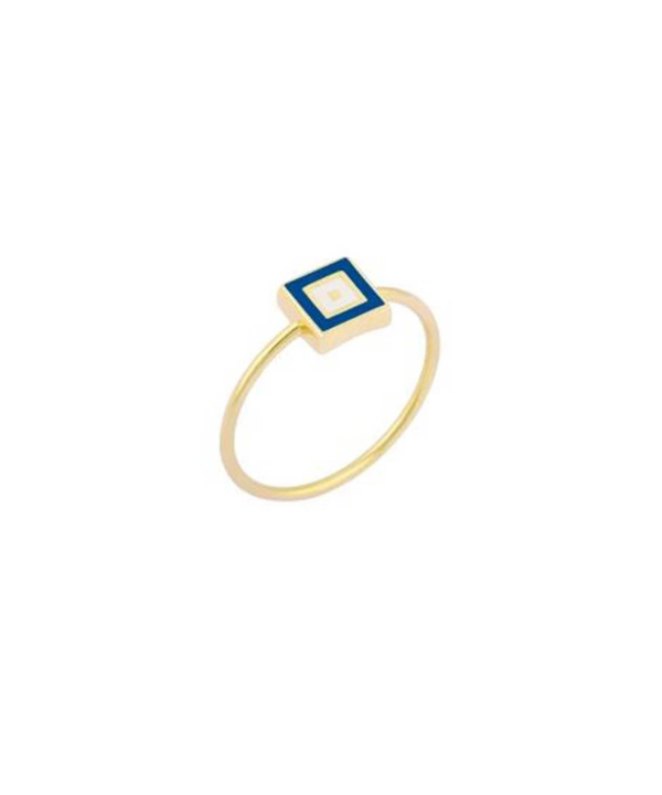 انگشتر مربع وینک با میناکاری سرمه ای و رینگ مفتولی درریس Doris کد P3807