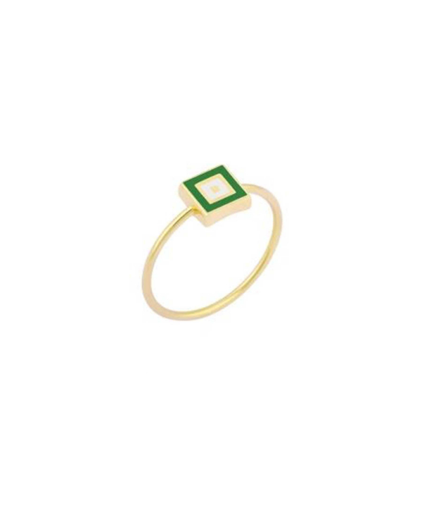 انگشتر مربع وینک با میناکاری سبز و رینگ مفتولی درریس Doris کد P3806