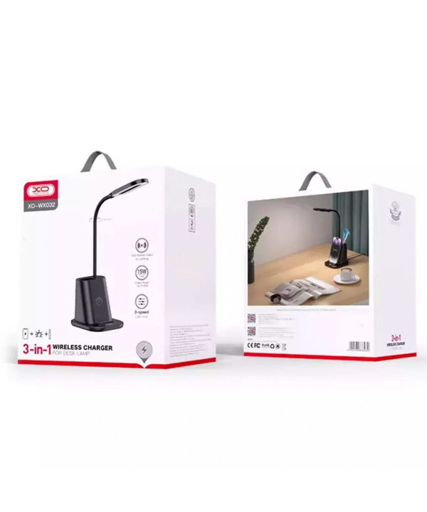 شارژر وایرلس رومیزی، چراغ مطالعه و جامدادی ایکس او WX032