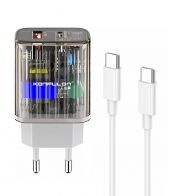 شارژر دیواری تایپ سی و یو اس بی 22.5 وات طرح شفاف با کابل دو سر تایپ سی کانفلون C86Q