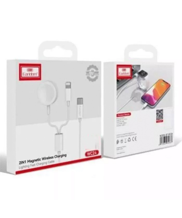 کابل دو سر فست شارژ تایپ سی به لایتنینگ 2 آمپر و شارژر وایرلس اپل واچ 2.5 وات ارلدام ET-WC24