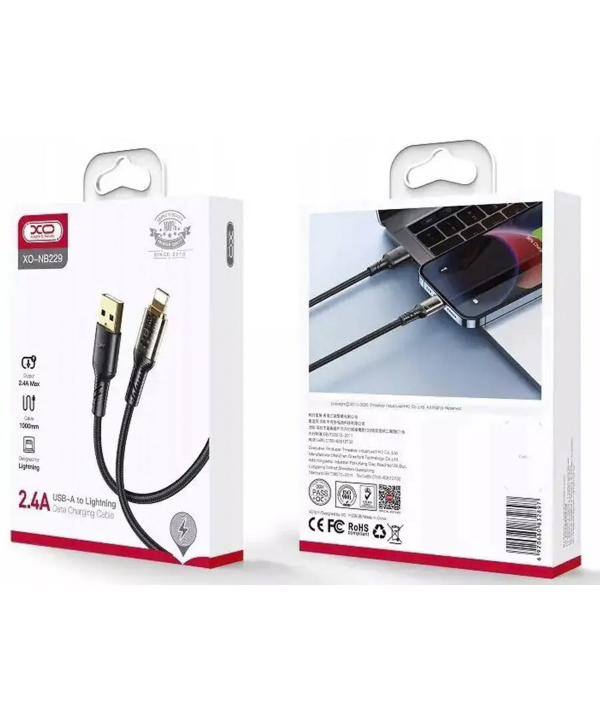کابل شارژ سریع یو اس بی به لایتنینگ 2.4 آمپر یک متری ایکس او XO USB to Lightning Data Charging Cable NB229