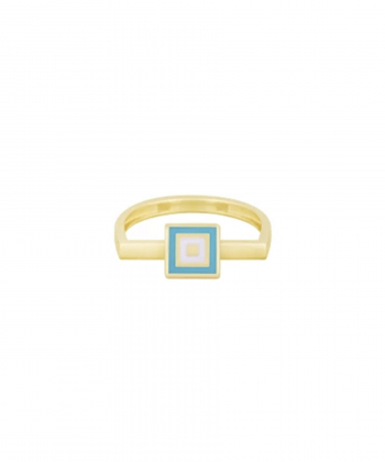 انگشتر مربع وینک با میناکاری آبی فیروزه ای و رینگ نیم هلال درریس Doris کد P4066