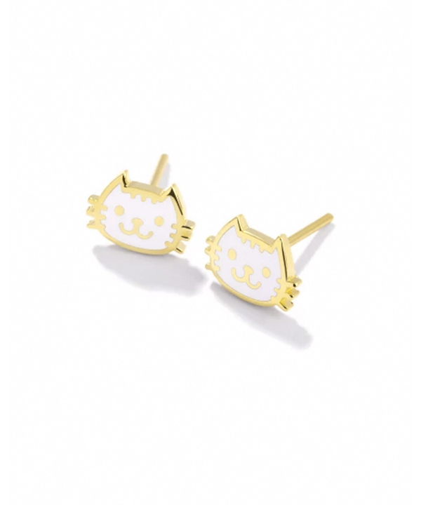 گوشواره میخی پیشی با میناکاری سفید درریس Doris کد P3296