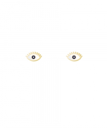 گوشواره میخی چشم نظر کوچک با میناکاری سرمه ای و طلایی درریس Doris کد P3338