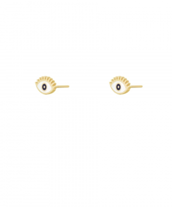 گوشواره میخی چشم نظر کوچک با میناکاری سرمه ای و طلایی درریس Doris کد P3338