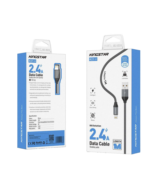 کابل تبدیل USB به لایتنینگ کینگ استار مدل K21 i طول 1متر
