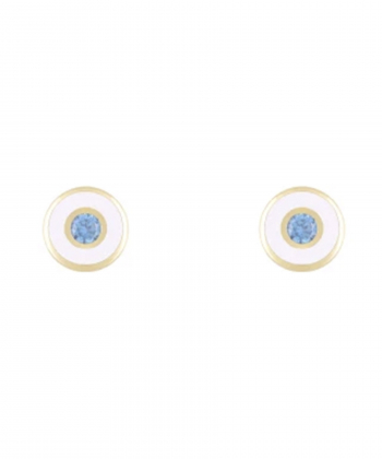 گوشواره میخی تابش آبی با میناکاری سفید درریس Doris کد P5032