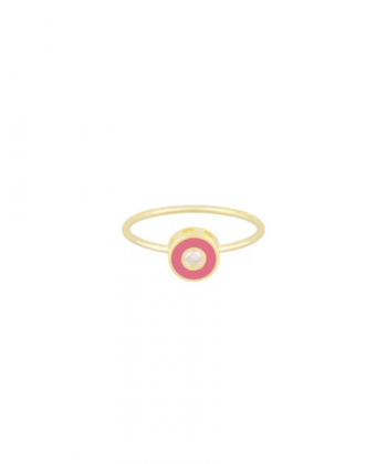 انگشتر تابش سفید با میناکاری صورتی نئونی و رینگ مفتولی درریس Doris کد P5036