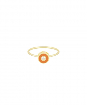 انگشتر تابش سفید با میناکاری نارنجی نئونی و رینگ مفتولی درریس Doris کد P5037