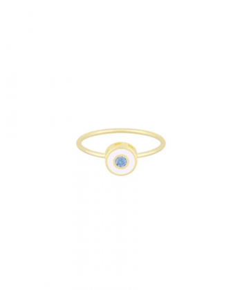 انگشتر تابش آبی با میناکاری سفید و رینگ مفتولی درریس Doris کد P5040