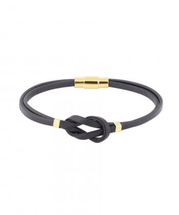 دستبند چرمی گره مشکی با دو پروفیل مکعب درریس Doris کد P4636