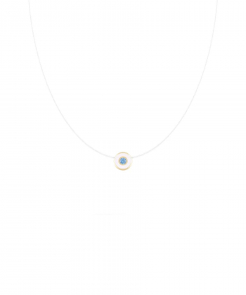 گردنبند نخ نامرئی تابش آبی با میناکاری سفید درریس Doris کد P5086