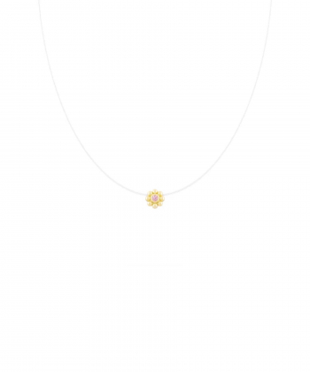 گردنبند نخ نامرئی گل سه بعدی وسط نگین صورتی درریس Doris کد P5083