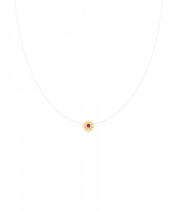 گردنبند نخ نامرئی گل سه بعدی وسط نگین سرخابی درریس Doris کد P5081