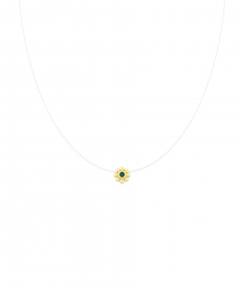 گردنبند نخ نامرئی گل سه بعدی وسط نگین سبز درریس Doris کد P5080