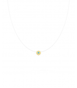گردنبند نخ نامرئی گل سه بعدی وسط نگین فیروزه ای درریس Doris کد P5079